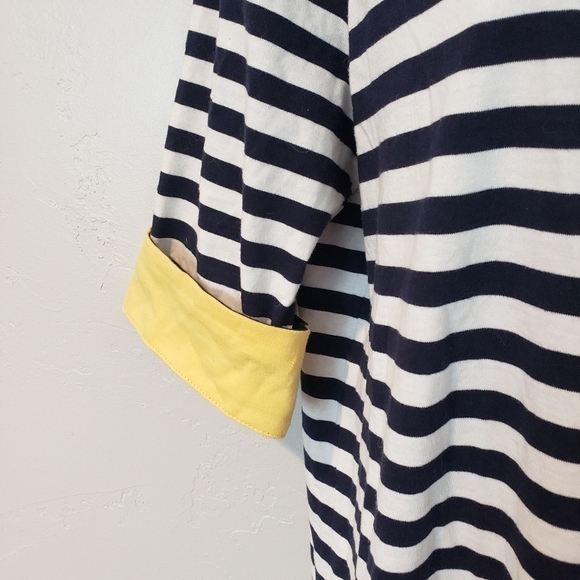 Basic Editions Small Navy Blue & White Stripes Shirt Dress Yellow Cuff - Picture 4 of 7